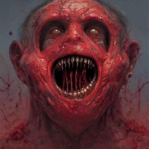 Image similar to elmo flesh eating worms, macabre, horror saw teeth, horror rotten teeth, peeling face skin, by donato giancola and greg rutkowski and wayne barlow and zdzisław beksinski, realistic face, visible face, digital art, artstation