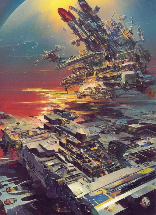 Prompt: spacious bg. minimalistic piece. simplified environment. lonely cosmos. single ship as main subject. masterpiece book cover illustration by the great famous sci - fi artist john berkey.