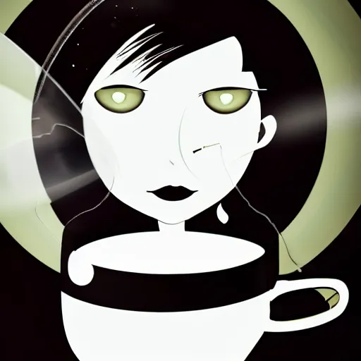 Image similar to photo of glados ( from portal ) drinking tea, realistic, sharp focus