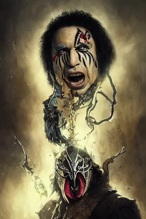 Prompt: gene simmons, sorcerer, lord of the rings, tattoo, decorated ornaments by carl spitzweg, ismail inceoglu, vdragan bibin, hans thoma, greg rutkowski, alexandros pyromallis, perfect face, fine details, realistic shaded
