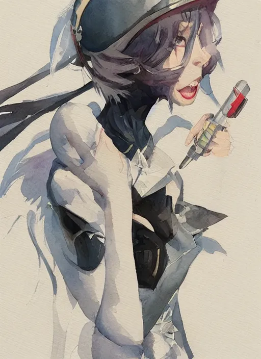 Image similar to concept art of comiket cosplay, pinterest, artstation trending, behance, watercolor, by coby whitmore, silver, laser light,