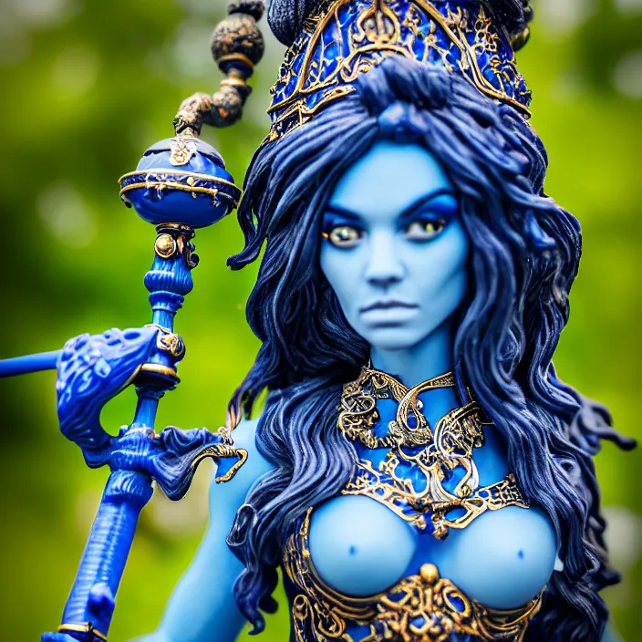 Prompt: photograph of a real - life very beautiful elemental water witch with ornate blue robs and staff, extremely detailed. dslr. 8 5 mm.