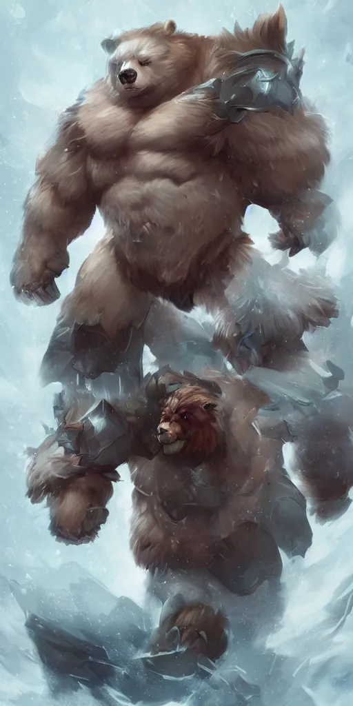 Image similar to volibear the white muscular wild bear with storm on frejlord from league of legends trending on artstation bloom