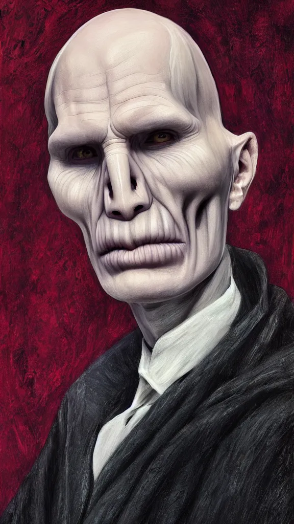 Image similar to a close - up portrait of lord voldemort, attending the yule ball. beautiful painting by jim kay. color harmony, 8 k detail, gallery quality, hd wallpaper, premium prints available, hyper - detailed, intricate design.