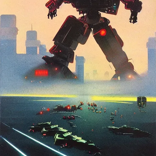 Image similar to giant robot attacks schoolbus, chris foss, john harris, beeple, wayne barlowe