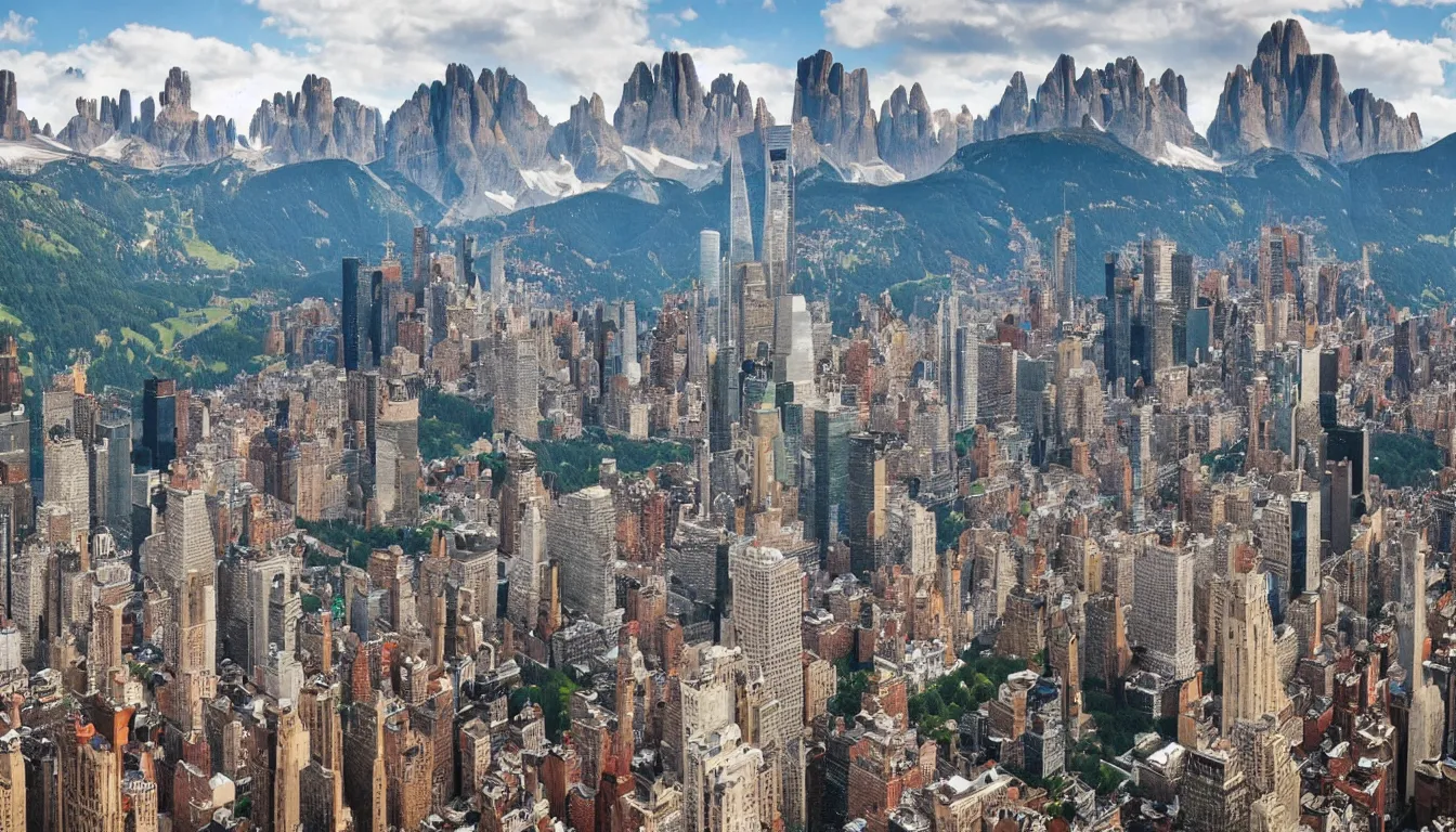 Prompt: new york city in the dolomites mountains