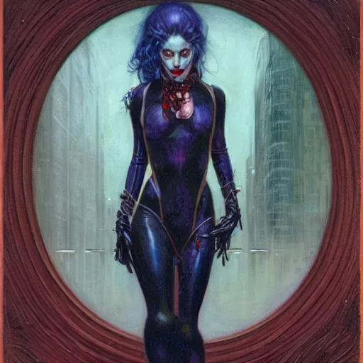 Prompt: portrait of an urban female vampire, with an unusual sense of fashion, by donato giancola.