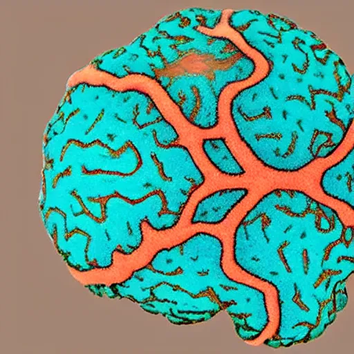 Prompt: a brain meets the turquoise soul, neurons enlighten the acrylic crescents