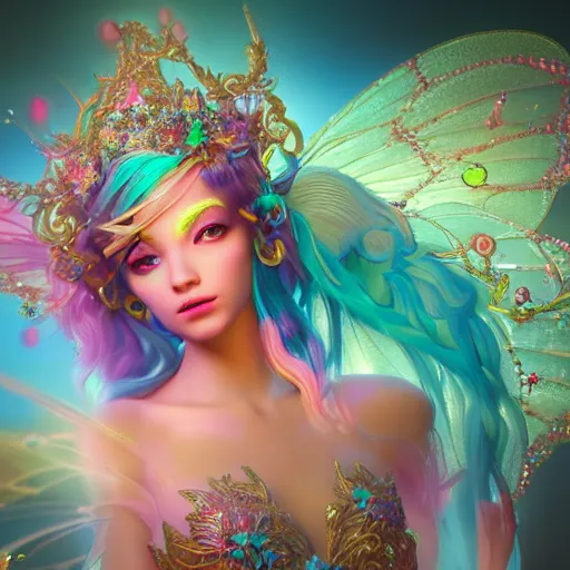 Image similar to portrait of fairy princess, beautiful, attractive, glowing, ornate and intricate, jaw dropping, dynamic lighting, colorful, fairy tale, intricate and detailed, 4 k octane render