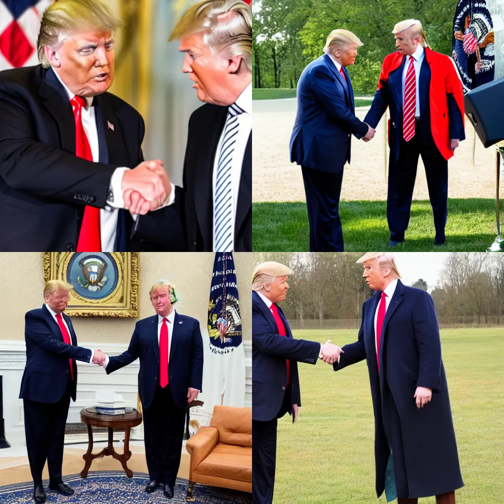 Prompt: Donald Trump shaking hands with Homelander from The Boys