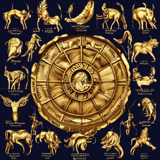 Prompt: zodiac sign horoscope set, illustration, trending on artstation, 4 k, 8 k