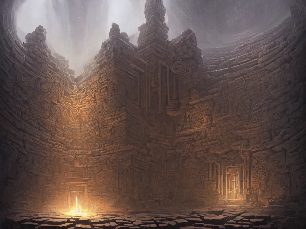 Prompt: A picture of a mysterious ancient temple with geometric patterns and tentacles coming out of the entrance art by Noah Bradley, Darek Zabrocki, Jorge Jacinto, Pablo Carpio, Tuomas Korpi, Gilles Beloeil, Jordan Grimmer, Victor Mosquera, Maciej Kuciara, John J. Park, Tyler Edlin and Natasha Tan, ominous, cosmic horror, trending on artstation, Ultra detailed, hyper realistic, 4k