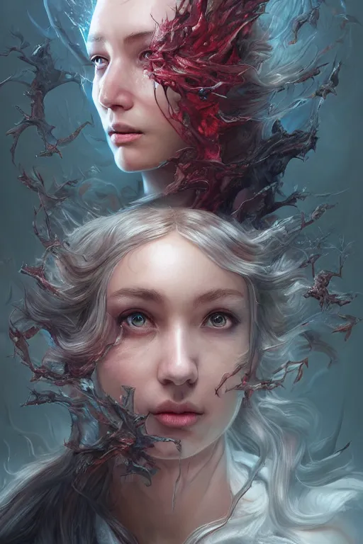 Image similar to liquid metamorphosis, d & d, fantasy, portrait, realistic textures from photos, chromatic aberration, hyper realistic, highly detailed, headshot, digital painting, trending on artstation, concept art, sharp focus, illustration, art by artgerm and greg rutkowski and ayami kojima