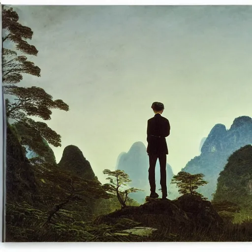 Image similar to a young man in guilin, by caspar david friedrich,