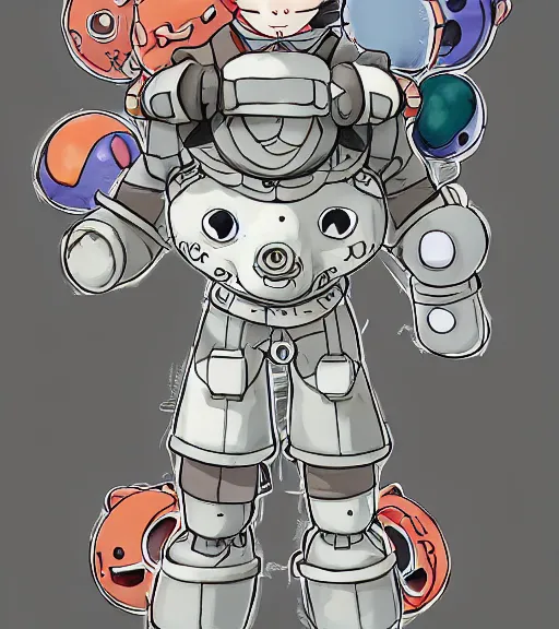 Image similar to beautiful little boy wearing an cyborg bear suit, artwork in kentaro miura and made in abyss and sakimichan, inspired in super bomberman, smooth, beautiful lightness, anatomically correct, trending on pixiv, moon