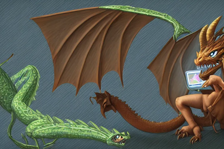 Image similar to an anthropomorphic dragon playing on the gameboy, 4 k, hd, digital art