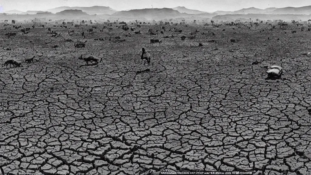 Prompt: 1 9 8 4 famine and drought in ethiopia, cover of new york times, wide - angle, 4 k