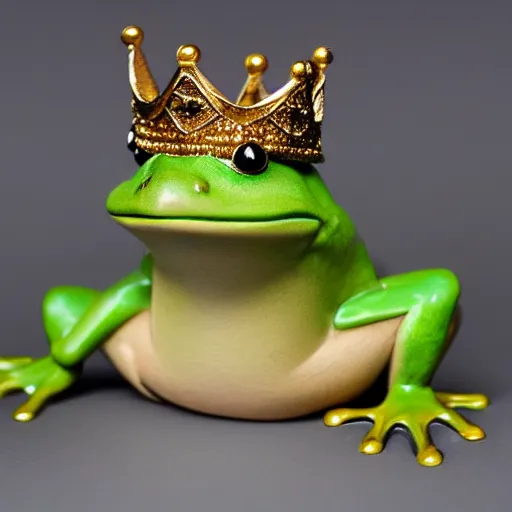 Image similar to anthropomorphic frog wearing crown, photo, 5 5 mm