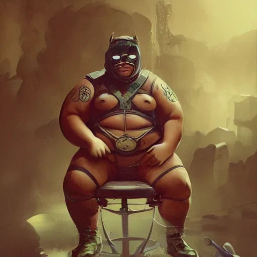 Image similar to an insanely detailed painting of a chubby asian man wearing a homemade superhero costume and mask, sitting at a computer desk typing on the keyboard, in the style of peter mohrbacher, dramatic lighting and composition, trending on artstation, concept art, comic book, graphic novel, back view