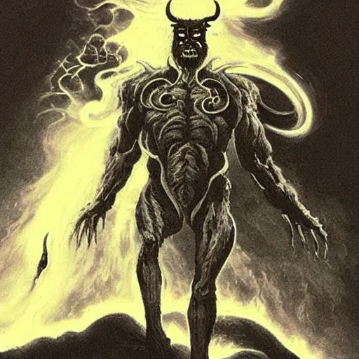 Image similar to I am anti-life. The Beast of Judgement. The dark at the end of everything. Zoomorphic, Deep Space, Anti-God, Apocalypse incarnate, the End of Times, eternal blackness, Superb, Invincible, Merciless, embodiment of Chaos, smoke, ashes, hellfire, fog, feeds on the entire cosmos, King of Entropy, Highly detailed 3d fractal, volumetric lighting, sharp focus, ultra-detailed, hyperrealistic, complex, intricate, 3-point perspective, hyper detailed, unreal engine 5, IMAX quality, cinematic, finely detailed, small details, extra detail, symmetrical, high resolution, rendered 3D model, octane render, arnold render, PBR, path tracing, 8k, 4k, HD, hi-res, award-winning, awe-inspiring, ground-breaking, masterpiece , artgem, Dark Fantasy mixed with Socialist Realism, saturated colours, rich colourful