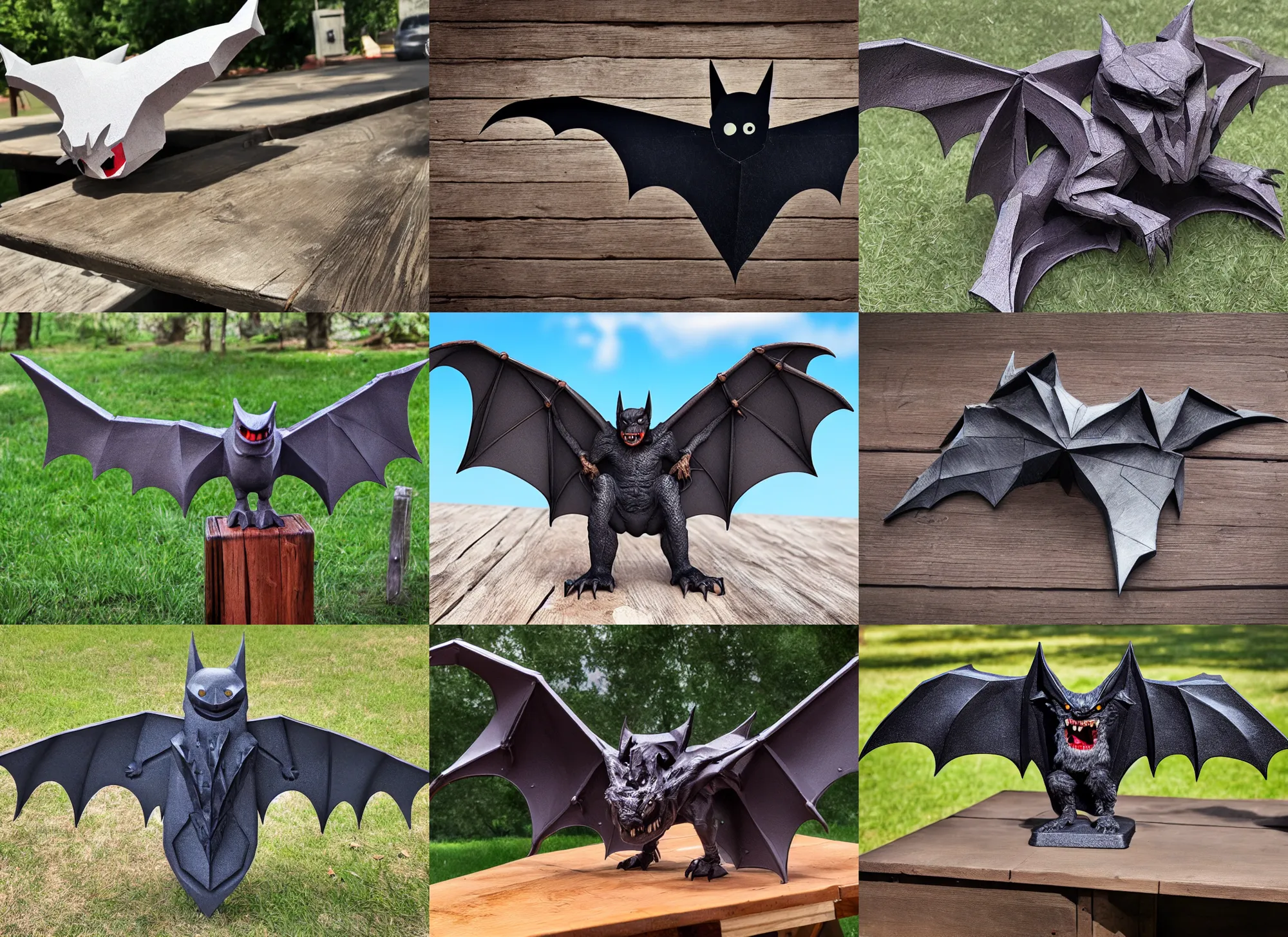 Prompt: Monster bat made out of Styrofoam on a picnic table, 4k photorealistic, award-winning, incredibly detailed, high quality,