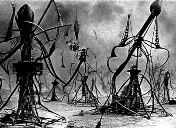 Image similar to scene from the 1899 science fiction film The War Of The Worlds