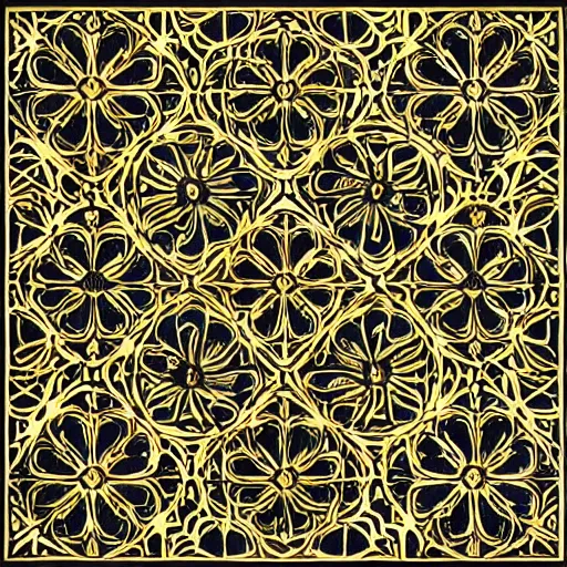 Image similar to a symmetrical design of intricate baroque floral patterns radiating from the center, hard geometric lines dissect the gorgeous filigree, in the style of an Albrecht Durer print