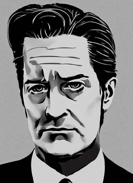 Prompt: portrait of kyle maclachlan as dale cooper by cliff wright