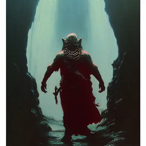 Image similar to ancient chanting in a cave, beksinski, ruan jia, wayne barlowe, warhammer art, weta workshop the hobbit art, lord of the ring art