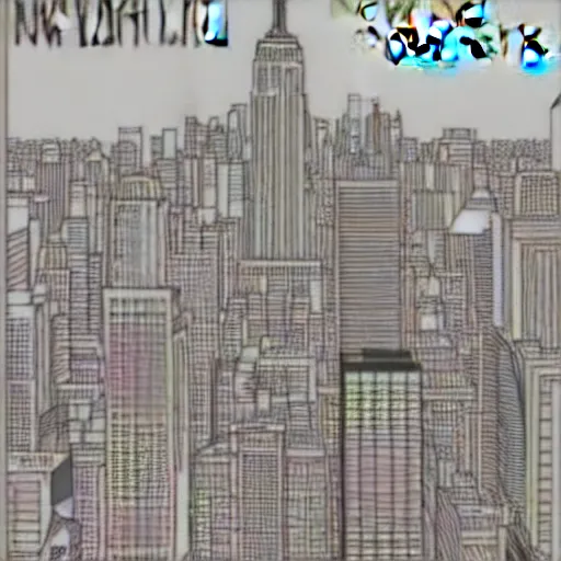 Image similar to line art of New York City, cover art, minimalist