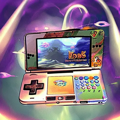 Prompt: nintendo ds in the abyss style if edward munk