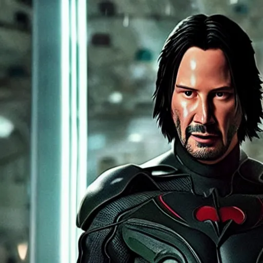 Image similar to Keanu reeves as robin from Batman 4K detailed super realistic