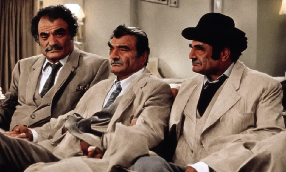 Image similar to david suchet's poirot with peter falk's columbo, film still, period piece