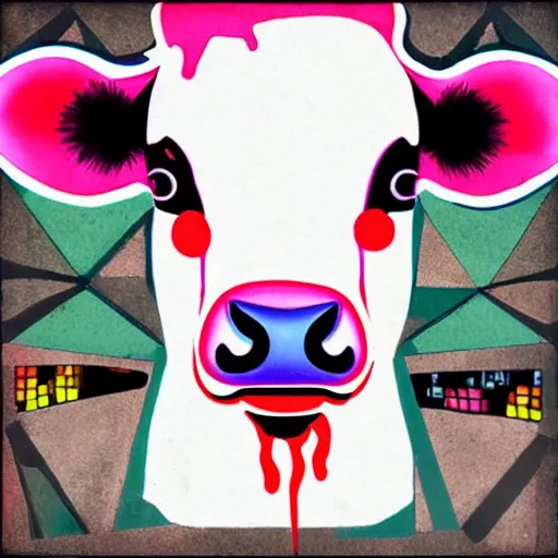 Prompt: album cover of a electronic group, cow, album cover art, album cover