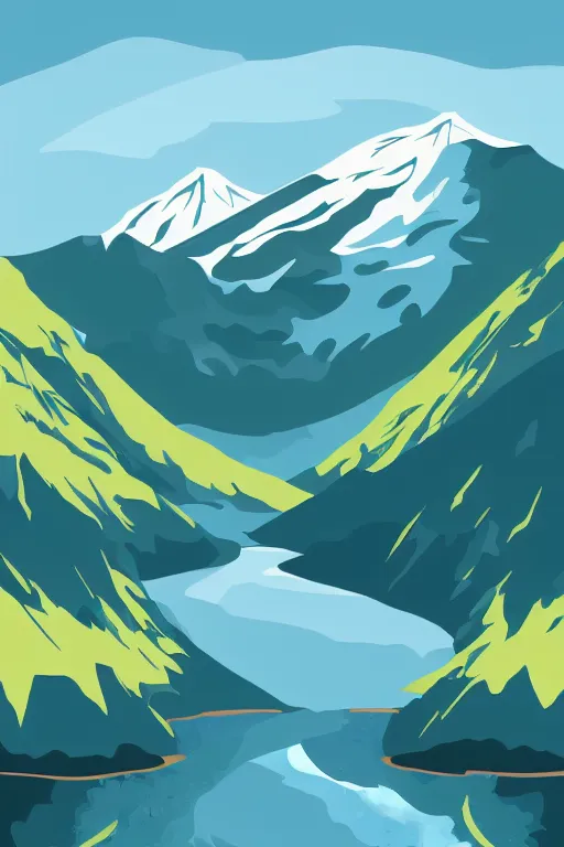 Prompt: mountain water illustration vector digital art trending on artstation