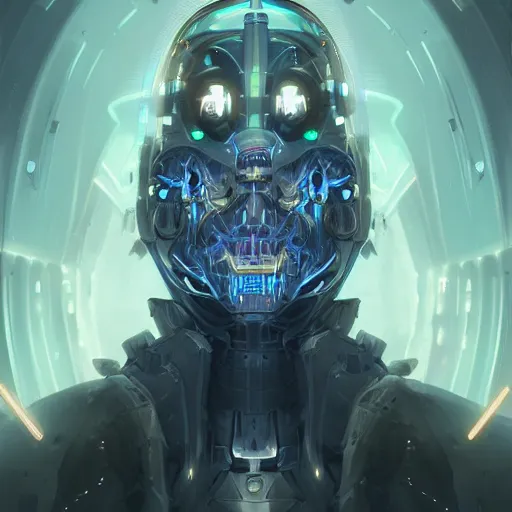 Image similar to a portrait of a evil cybernetic priest, cyberpunk concept art by pete mohrbacher and wlop and artgerm and josan gonzales, digital art, highly detailed, intricate, sci-fi, sharp focus, Trending on Artstation HQ, deviantart, unreal engine 5, 4K UHD image