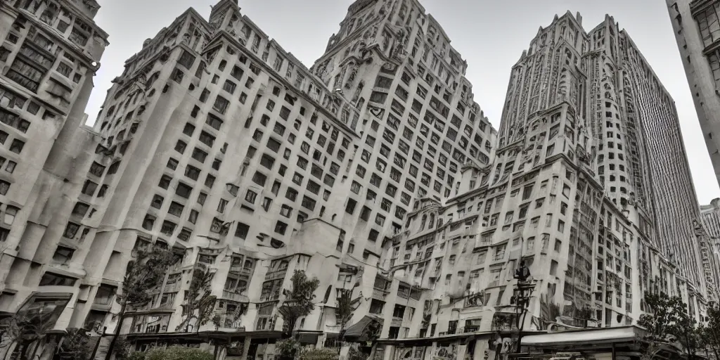 Prompt: outside the waldorf astoria main entrance, wide angle lens, high quality, architectural photoshoot