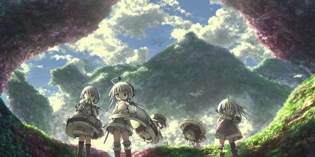 Image similar to made in abyss anime underground landscape art, anime key visual, tag art