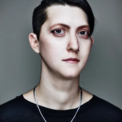 Prompt: a portrait of a non - binary person, hyperrealistic, professional photo, ultra detailed, beautiful