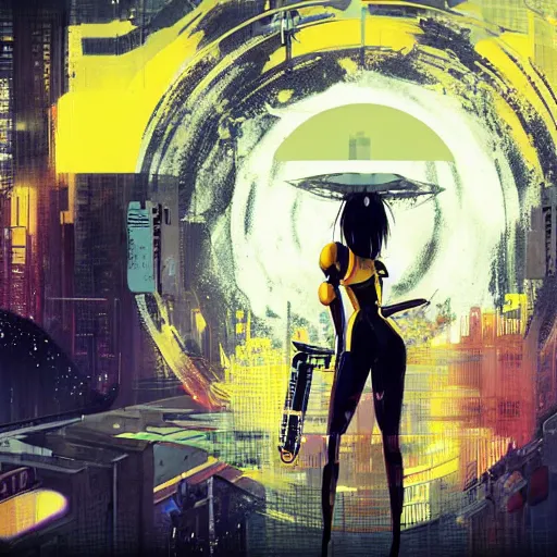 prompthunt: full digital cyberpunk anime!!, shattered cyborg - girl in the  style of arcane!!!, lightning, raining!!, water refractions!!, black long  hair!, biomechanical details, neon background lighting, reflections, wlop,  ilya kuvshinov, artgerm