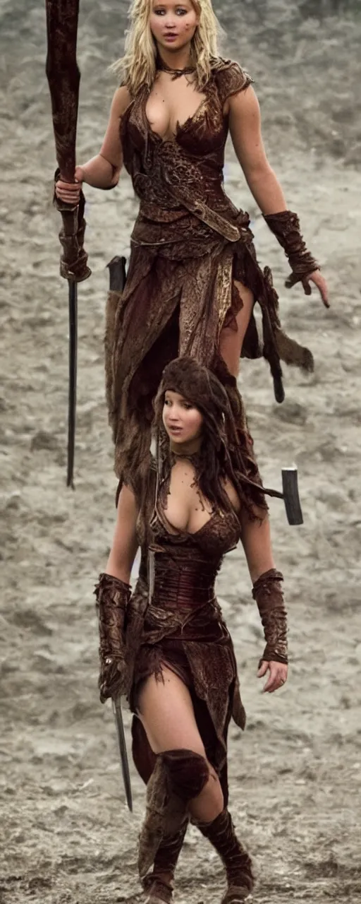 Image similar to Jennifer Lawrence as Lina the Slayer, full body shot