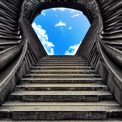 Image similar to award winning photo of stairway to heaven. 8k, nikon, hyperdetailed, realistic