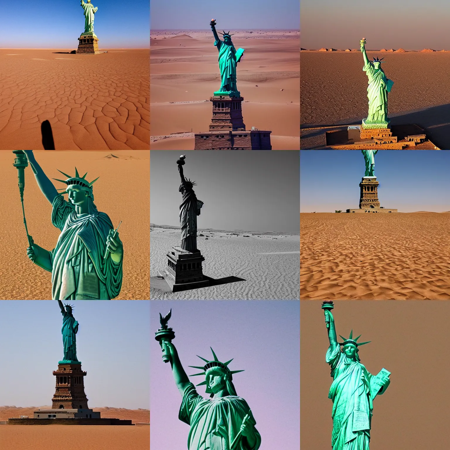 Prompt: statue liberty in sahara desert