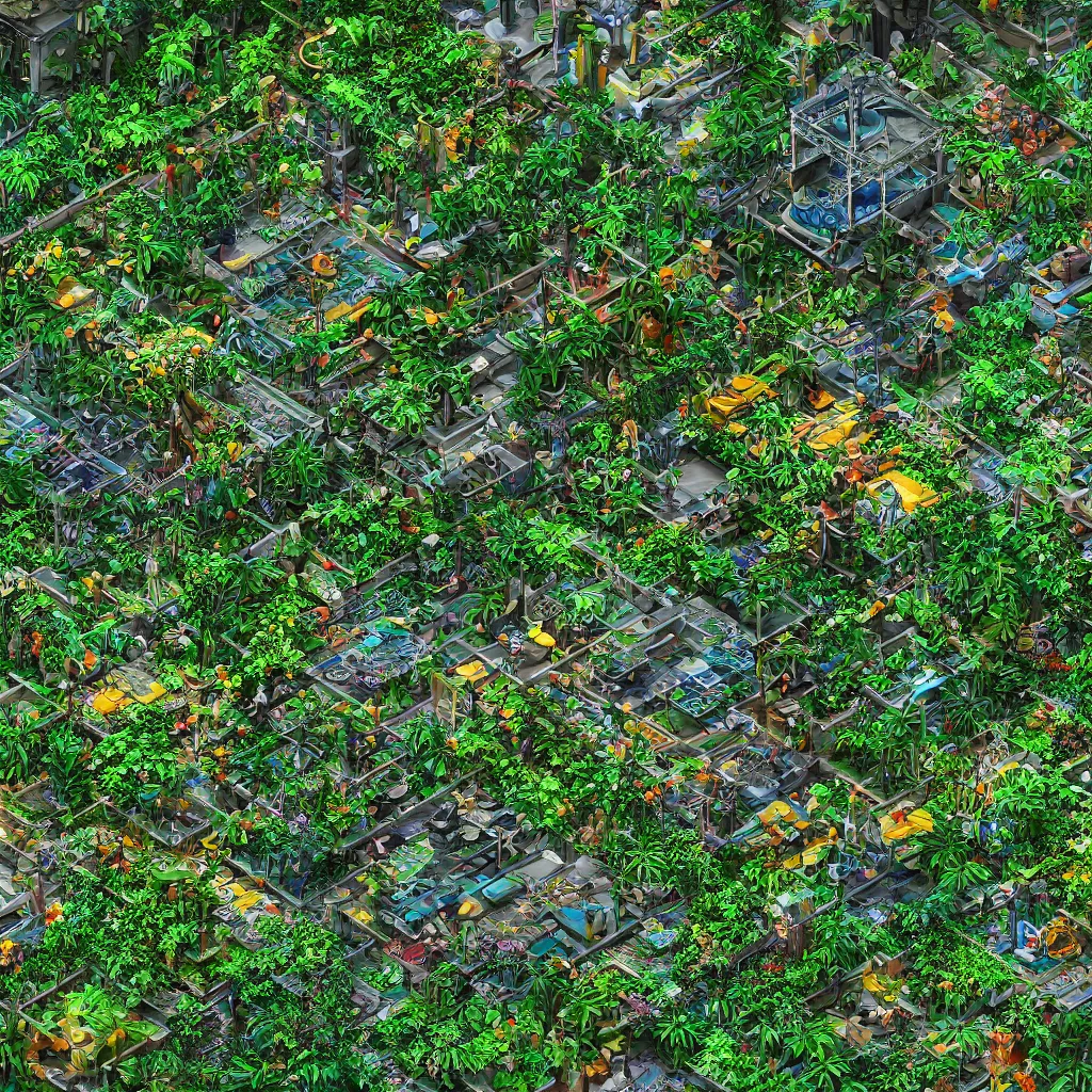 Prompt: Isometric photorealistic render of a solarpunk jungle, 4K PBS rendering