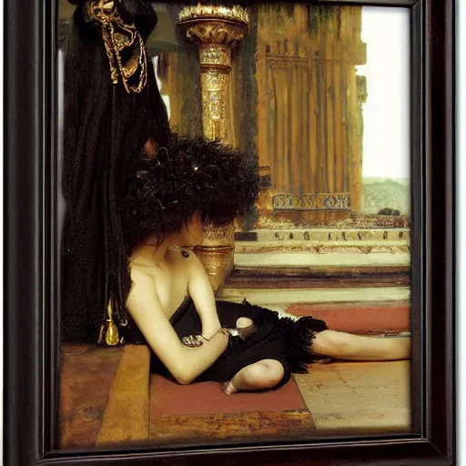 Image similar to Goth girl by Mario Testino, oil painting by Lawrence Alma-Tadema, masterpiece