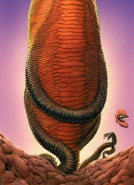 Image similar to portrait of Sandworm from Beetlejuice in Society (1989), highly detailed, centered, solid color background, digital painting, artstation, concept art, smooth, sharp focus, illustration, peter giancola, Joseph Christian Leyendecker, Les Edwards, Ed Repka, Basil Gogos, WLOP, Artgerm