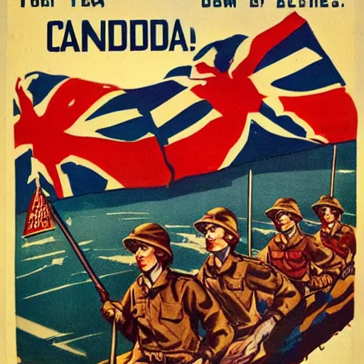 Image similar to pro - invasion of canada propaganda by the usa 1 9 5 0 s