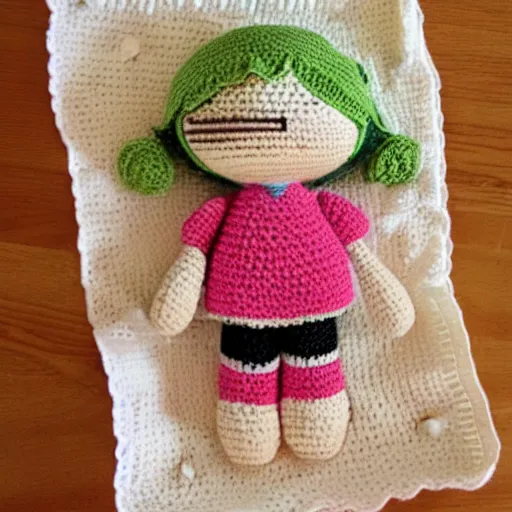 Image similar to product image of a cute crochet grandma made of crochet who's making a crochet. high resolution