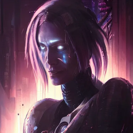 Prompt: evil a. i., cyberpunk, neuromancer, painted by greg rutkowski, painted by stanley artgerm, painted by magali villeneuve, digital art, trending on artstation