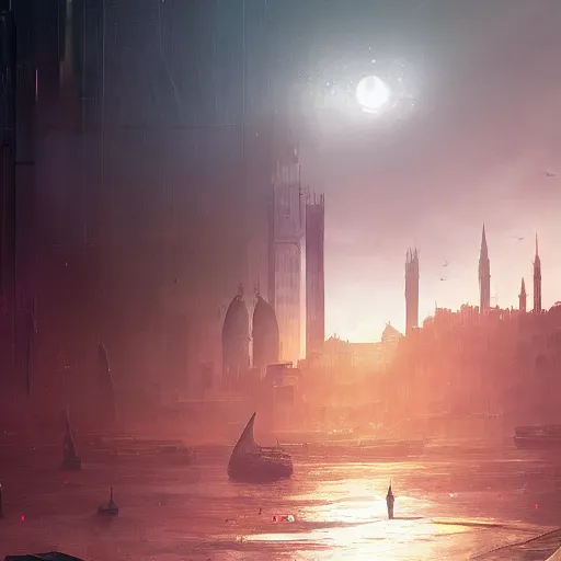 Prompt: cyberpunk Constantinople during a solar eclipse, concept art, style of Greg Rutkowski